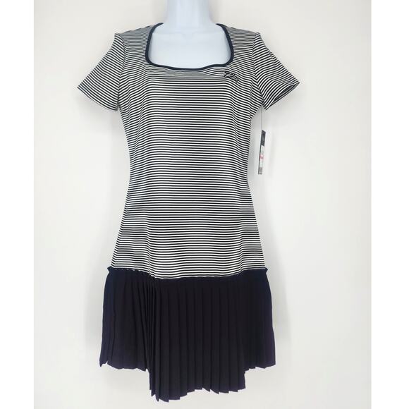 Karl Lagerfeld Paris Striped Knit Pleated Hem Dress Black White XS NWT - Picture 14 of 15